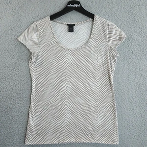 Ann Taylor Shirt Women Small Brown White Zebra Scoop Neck Cap Sleeve Top Stretch - Picture 1 of 9