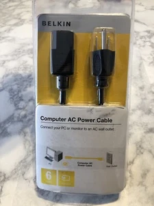 Belkin 6-Feet Computer Monitor AC Cable Plug 3-Pin Connector Female Power Cord - Picture 1 of 2