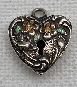 Vintage Sterling Silber Walter Lampl Herz Schloss Charm mit Emaille - Bild 1 von 7
