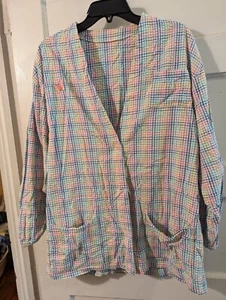 Women's L/S Scrub Jacket In Multicolored Pastels And A Checkered Pattern. Button - Picture 1 of 4