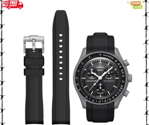 Schwarzes Band für Moonswatch Uhr, weiches Silikonarmband für Omega X Swatch - Bild 1 von 7