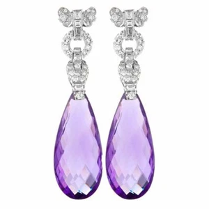 Large Transparent Pear Shape 80.00CT Amethyst With Fancy CZ Vintage Drop Earring - Picture 1 of 3