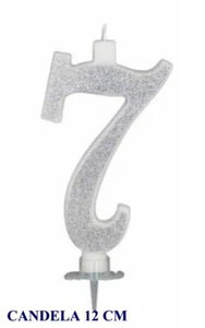 CANDELA NUMERO 7 ARGENTO GLITTER 12 CM BIRIBAO TORTA FESTA PARTY COMPLEANNO - Foto 1 di 1