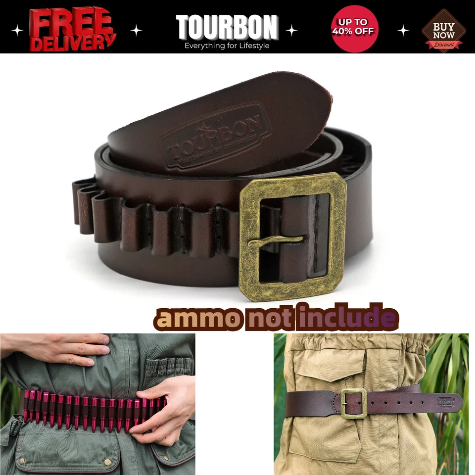 Tourbon Ammunition Belt Ammo Bandolier for 9mm/.38 Cartridge Holder Medium Size
