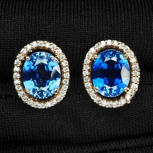 Velvety Vivid Blue Sapphire 8.90Ct 925 Sterling Silver Handmade Halo Earrings - Picture 1 of 5