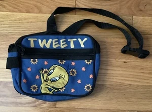 Vintage Looney Tunes Tweety Bird Blue Floral Canvas Fanny Pack 8" x 6" x 2" - Picture 1 of 3