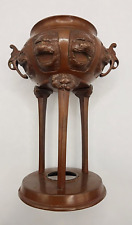 Antique bronze tripod foo dog elephant censer incense burner