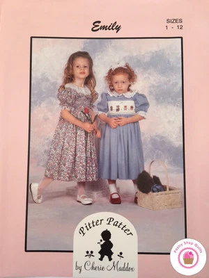 PITTER PATTER EMILY Cherie Maddox SMOCKING DRESS PATTERN Square Yoke Size 1 - 12 - Image 1 of 2