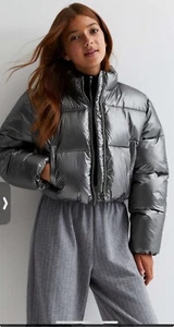BNWT New Look Super Crop Metallic Padded Lightweight Puffer Jacket 12-13 Years - Picture 1 of 8