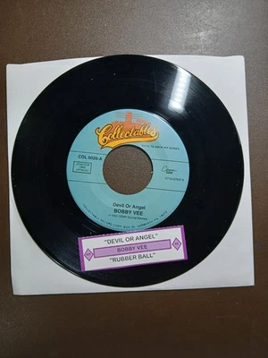 BOBBY VEE Devil Or Angel / Rubber Ball 45 Record w/ Title Strip Foto 1 de 2