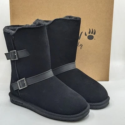 BEARPAW "Valerie" Mujer Gamuza Cuero con Acogedor Forro de Piel Sintética (Negro) - NUEVO Foto 1 de 4