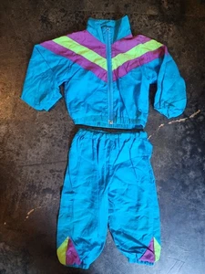 Awesome 90's Kids Tracksuit Bright Teal & Purple 9 Months (4) - Picture 1 of 8
