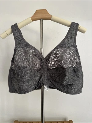 Glamorise Bra Size 42 D MagicLift Wire Free Moisture Control Lace Gray #1064 - Image 1 of 4