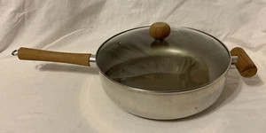 NICE VTG Dansk Int’l Indonesia Aluminum 11” x 3” Saute Pan w Lid - Wood Handles - Picture 1 of 10