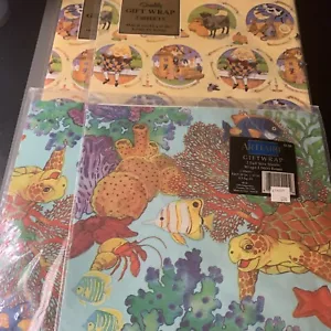 Vintage Geschenkpapier Ozean Fisch Schildkröten und Humpty Dumpty 4 Pakete - Bild 1 von 3