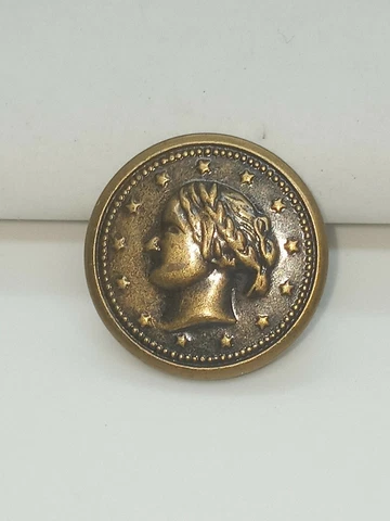 Antique Art Nouveau Button Side View Profile Of Women Stars Around Edges Unique Cover