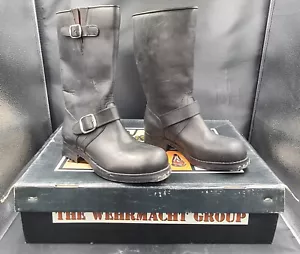 Vintage 90s Leather BLACK Boots Wehrmacht PUNK MOTORCYCLE NOS US6.5 EU37 size - Picture 1 of 6