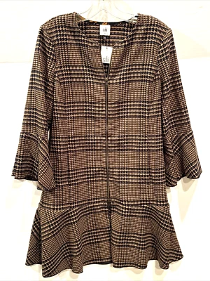 Nueva chaqueta con volantes Cabi #3902 marrón tostado azul marino tartán a cuadros talla XS/XSmall Foto 1 de 4