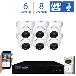 8CH NVR 6 X 6MP PoE IP 3.6mm Lens Microphone Turret Security Camera System 2TB - Picture 1 of 12
