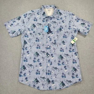 Izod Saltwater Button Shirt Mens Large TALL LT SS Blue Crosshatch Swordfish NWT - Picture 1 of 20