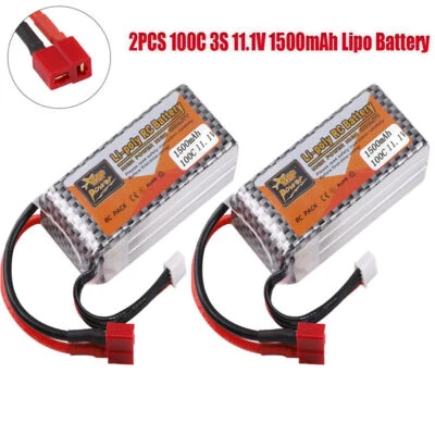 2PACK 3S 11.1V 1500mAh LiPo Battery 100C Deans T Plug for RC Car Airplane Drone - Image 1 of 4
