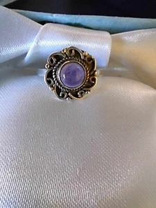 Anillo de diseño de flores de plata 925 y amatista talla P 1/2 - bolsa de regalo gratis - Imagen 1 de 6