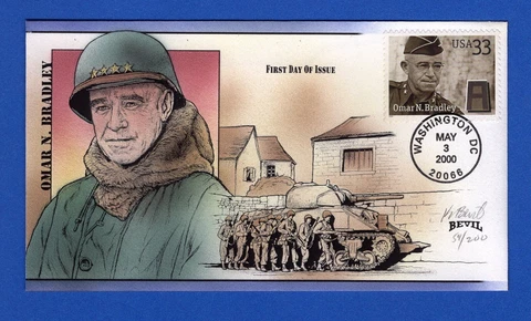 Scott 3394 Distinguished Soldiers Omar Bradley Hand Painted Bevil FDC 54/200 Cover