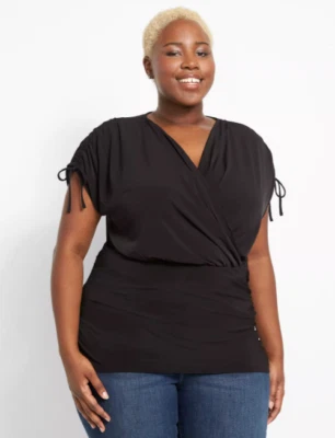 Top Lane Bryant tejido con cordón en el hombro ajustado cuello en V negro talla grande 18/20 nuevo con etiquetas Foto 1 de 3