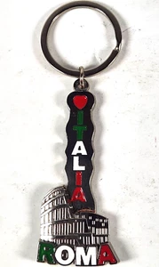 Roma Italy Keychain Round Silver Tone Swivel Tower Metal Green Red White - Picture 1 of 3