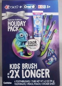 Crest & Oral-B Kids  Holiday Pack  Gift Set 4 Color Changing Brushes - Picture 1 of 2