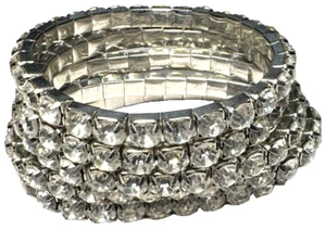 Lote 29 Brazalete Joyería Vintage Plata Elastizado Estrás Gema Grande Encastrado - Imagen 1 de 1