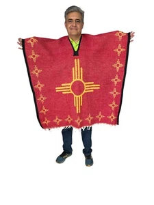 MEXICAN PONCHO , NEW MEXICO , ONE SIZE , GABAN , RED , NEW MEXICO STATE - Picture 1 of 3