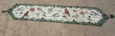 Holiday Bird Tablerunner Embroidered Tasseled 69"l x 12"w - Image 1 of 4