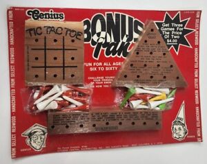 Vtg 1979 Genius Games - Wood & Pegs Brain Teasers - 3 Pack - Redwood - CCD Inc