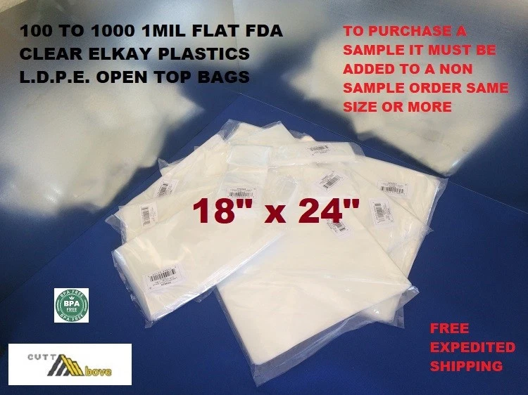 Camiseta 100-1000 18x24 sacos poli transparentes abertura superior 1 mil ml plástico LDPE - Imagem 1 de 1