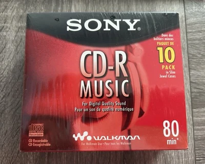 Disco compacto grabable CD-R Music WALKMAN 80 min/estuches delgados Sony paquete de 10 NUEVO Foto 1 de 2