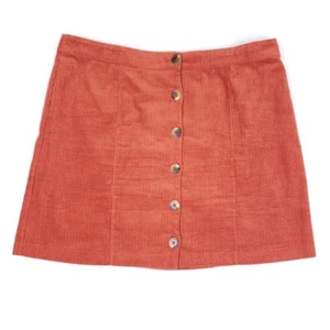 JustFab Corduroy Skirt Size 2X Rust Orange Button Front Fall Retro Casual - Picture 1 of 7