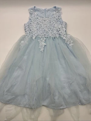 Shein Dress Girls Size 10 Y Blue Graphic Print Floral Embroidered Zip.#36864 - Image 1 of 4