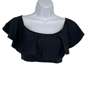 Ruffle Bandeau Bikini Swimsuit Top in Black Size Small - Picture 1 of 5