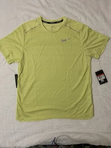 NWT NIKE Men's Large Dri-Fit Short-Sleeve RUNNING Shirt Yellow Reflective Trim - Picture 1 of 7