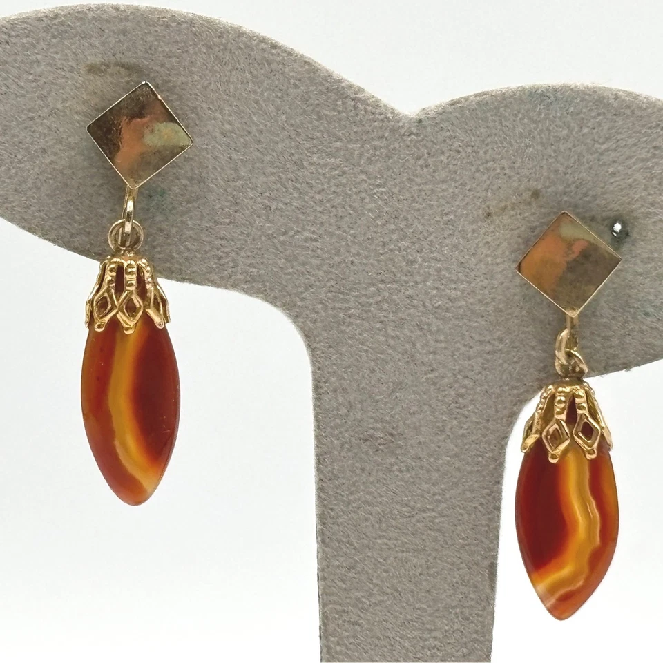 Pendientes colgantes vintage de piedra de cornalina tono dorado con clip piedras preciosas Foto 1 de 4