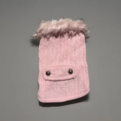Dog Designer Sweater Pink Small Collared Faux Fur Vest - Image 1 of 4