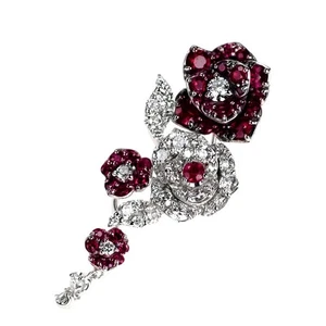 Black Coating/ K18WG Ruby Diamond Pendant Top 0.71ct D0.65ct Flower - Auth free  - Picture 1 of 3