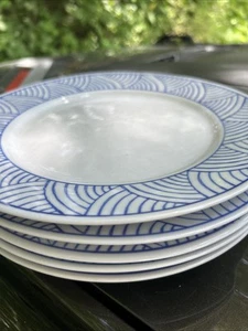 "JUEGO 5 platos de cena Williams Sonoma blanco azul remolinos en el borde 10""" - Imagen 1 de 4