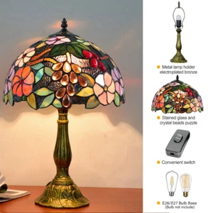 Grape Flower Stained Glass Table Lamp Desk Light Tiffany Baroque Accent LED Lamp - Picture 1 of 5