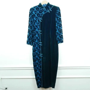 Vintage XS Dress QiPao Asian Blue Velvet Whimsigoth Prom Dress Formal Glam Punk - Picture 1 of 10