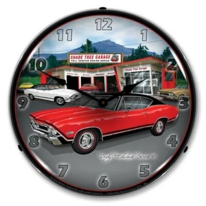 1968 Chevrolet Red Chevy SS Chevelle LED Lighted Man Cave Garage Wall Clock - Picture 1 of 4