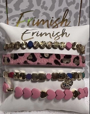 ¡NUEVO! PULSERAS ERIMISH 4 piezas Pila - Rosa Polvoriento, Corazones, Leopardo, Dije y Dorado Foto 1 de 4