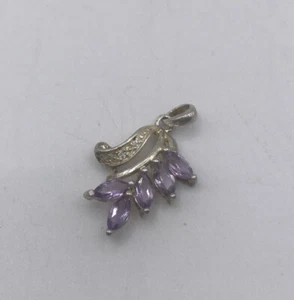 VINTAGE STERLING 925 SILBER AMETHYST STEIN CHARM HALSKETTE ANHÄNGER - Bild 1 von 5