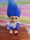 Vintage Russ Troll Doll 4" Blue Hair  Brown Eyes Cheerleader Costume